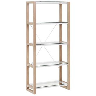 Beliani Beliani - Estanter&iacute;a De Madera Blanca Y Madera Clara Estantes De Vidrio Estanter&iacute;a Independiente Dise&ntilde;o Escandinavo Jenks