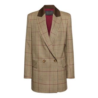 Elena Miro Jassen, Dames, Beige, M, Leer, Dubbele-breasted Blazer