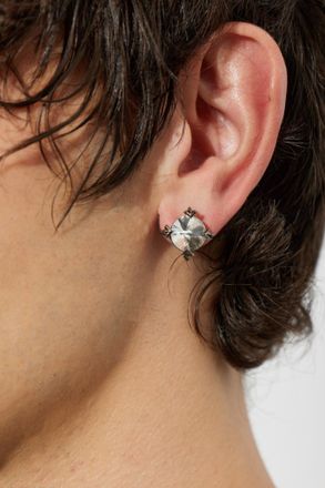 Off-white Single Crystal Stud Earring, Mens, Silver