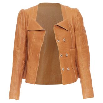 Carven pebble textured leather square neck crop jacket