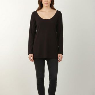 Eileen Fisher Elleen Fisher Dark Brown Jersey 3/4 Sleeve Scoop Neck Top