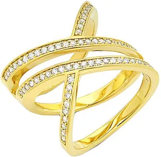 Crislu 18K & Silver Cz Criss-Cross Ring