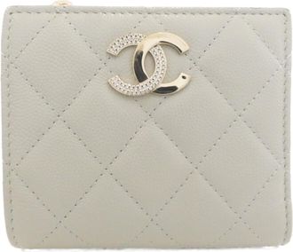 Chanel Light Gray Grained Calfskin Wallet (Bi-Fold) (Pre-Owned)