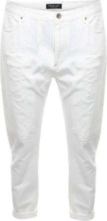 Twinset Witte gescheurde rechte broek - Dames - Vrijetijds broeken - Wit - W30 - Katoen - Broeken