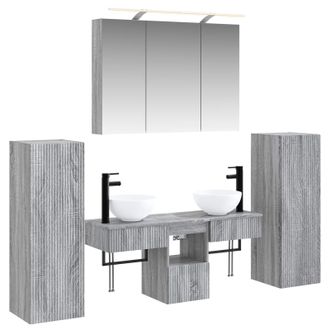 vidaXL Juego De Muebles De Ba&ntilde;o 6 Pcs Sonoma Gris Vidaxl