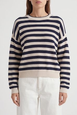 Brunello Cucinelli Navy Striped Cotton Sweater, Size XL