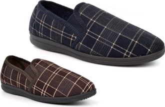 Generic Mens Carpet Slippers Size 6 Boys Slippers Size 11 Carpet Slipper Mens Extra Large Slipper Slip On Extra Large Sizes Sizes 6-14 Brown/Navy 11 UK