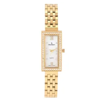 Peugeot 14K Gold-Plated Crystal Bezel Stainless Steel Bracelet Watch- 35x20MM in White at Nordstrom