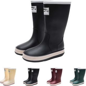 Generic Wellington Women Slip On Rain Boots Size 6.5, Wellies Waterproof Knee High Rainboots, Durable Slip Resistant Tall Water Shoes for Outdoor, Gardening W