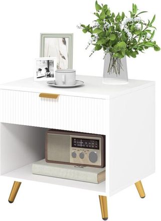 HOMCOM Homcom - mesita de noche moderna mesilla de noche con cajón mango dorado y compartimento abierto para dormitorio salón 20x30x50 cm blanco