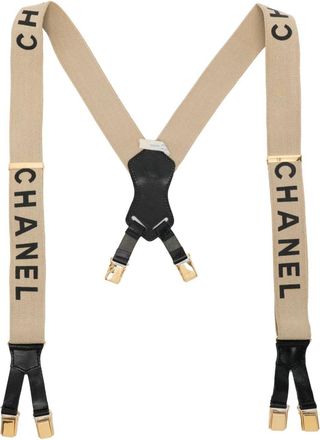 Chanel logo print suspenders - women - Fabric - One Size - Neutrals