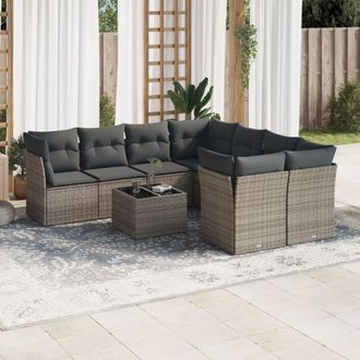 vidaXL Vidaxl - Set De Muebles De Jard&iacute;n 9 Pzas Y Cojines Rat&aacute;n Sint&eacute;tico Gris