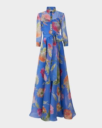 Carolina Herrera Floral Silk Chiffon Belted Trench Gown