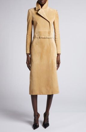 Tom Ford Double Breasted Lambskin Suede Trench Coat in Warm Sand at Nordstrom, Size 4 Us