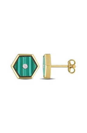 Delmar Malachite & Diamond Hexagon Stud Earrings - 0.07ct. in Green at Nordstrom Rack