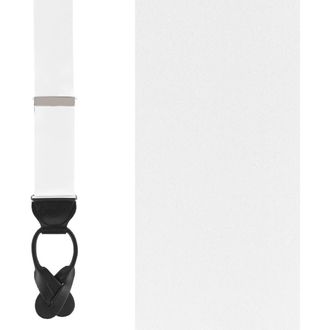 Trafalgar Store Dutton Solid Color Silk Button End Suspenders in White at Nordstrom