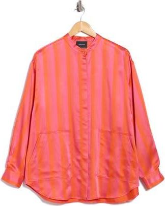 Longchamp Stripe Long Sleeve Satin Button-Up Shirt in Fuchsia/Orange at Nordstrom Rack, Size 6 Us / 38 Fr