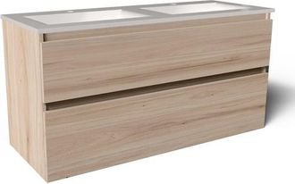 Saniclass Vita Badkamermeubelset - 120x60x46cm -2 lades - greeploos - 2 wasbakken - 2 kraangaten - overloop - keramiek - licht eiken