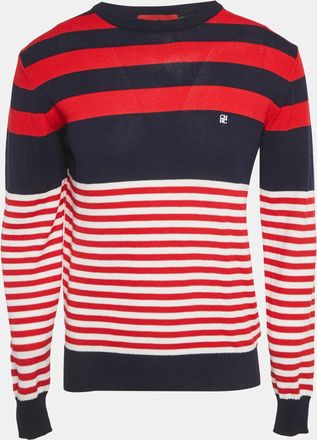 Carolina Herrera Red/blue Rib Knit Crew Neck Sweater