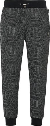 Philipp Plein Jacquard Jogging Pants Monogram - Heren - Sweatpants - Zwart - L - Katoen - Broeken