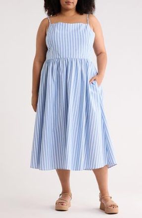 Renee C Stripe Fit & Flare Midi Dress in Chambray at Nordstrom Rack, Size 1X