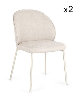 Konte Design Lote de 2 sillas de tela beige y patas de acero beige