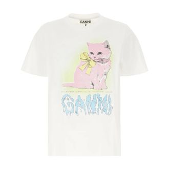 Ganni Tops, Dames, Wit, S, Katoen, Kitty T-Shirt