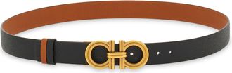 Ferragamo Reversible Leather Belt with Gold-tone Double Gancini Buckle