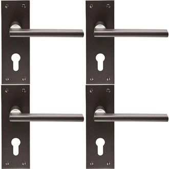 Loops 4x PAIR Straight Bar Handle on Slim Euro Lock Backplate 150 x 50mm Matt Bronze