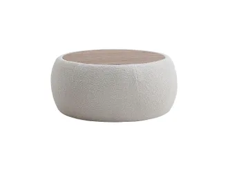 Vente-Unique Mesa de centro con ba&uacute;l de almacenamiento en tela boucl&eacute; y MDF - Blanco - SORIELI