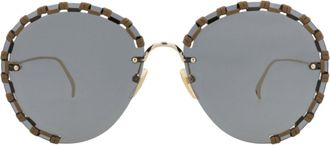 Chlo&eacute; Round-Frame Metal Sunglasses