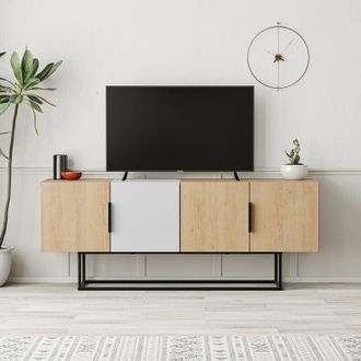 Decortie Decortie - Tontini Modern tv Stand Multimedia Centre tv Unit With Storage Cabinet 140cm - Oak / Anthracite Grey - Anthracite Grey