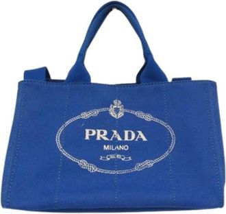 Prada Pre-owned Tote Bags, female, Blue, Size: ONE SIZE Pre-owned Canvas Tote Bag