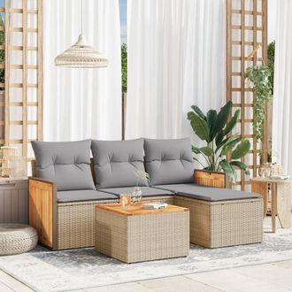 vidaXL Juego De Sof&aacute;s Jard&iacute;n Con Cojines 5 Pzas Rat&aacute;n Sint&eacute;tico Beige Vidaxl
