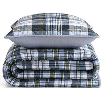 Tommy Hilfiger Bleecker Plaid Quilt & Shams Set in White/Pale Blue/Dark Green at Nordstrom, Size King