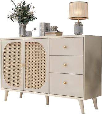 STILVORA Aparador Con 2 Puertas Y 3 Cajones, Apertura A Presi&oacute;n, Para Sal&oacute;n Y Comedor, En Tablero De Part&iacute;culas, 120 &times; 40 &times; 82.5 Cm, Blanco Roto