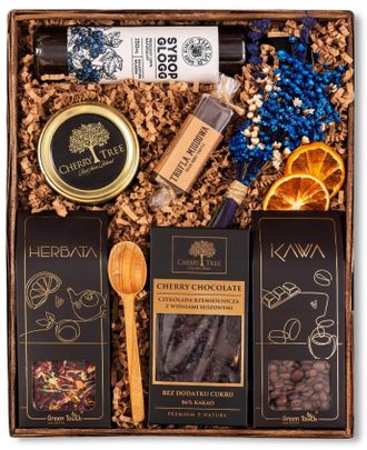 OEM Cesta De Regalo Que Incluye T&eacute;, Caf&eacute;, Chocolate, Cereza, Trufa, Sirope Y Flores