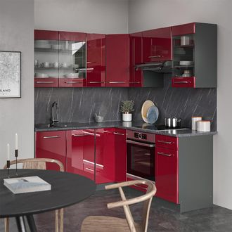 Vicco Cocina Esquinera Fame-line, Burdeos Brillo Intenso/antracita, 160 X 190 Cm, Et Antracita