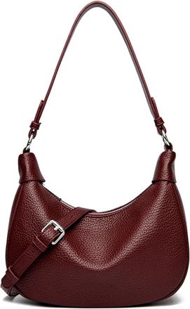 Generic Compatible For Two Belt Strap Soft Leather Shoulder Bag Womens Crossbody Female Small Hobos Armpit Purses(Purple Red)