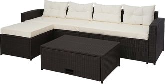 Hhg Hhg - Conjunto De Polirrat&aacute;n 080, Conjunto Para Balc&oacute;n/jard&iacute;n/sal&oacute;n Sof&aacute;, Compartimento, Marr&oacute;n, Cojines Crema-beige