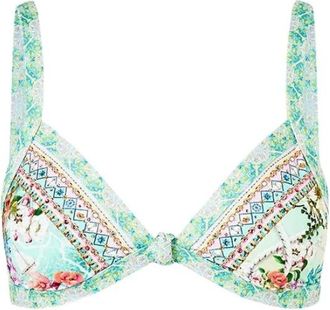 Camilla Tri Bikini Top Met Knoop Voorkant - Dames - Bikinis - Blauw - M - Nylon - Badmode