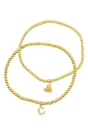Adornia Initial & Heart 2-Pack Stretch Bracelets in Gold-C at Nordstrom Rack