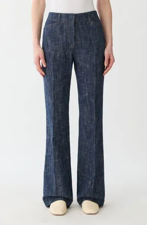 Lafayette 148 New York Reade Cotton & Linen Flare Leg Pants in Indigo at Nordstrom, Size 10