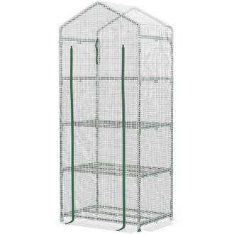 OEM Invernaderope Con Estantes De 4 Niveles, Invernadero Para Balc&oacute;n, Cubierta Reforzada De 140 G/m&sup2;, Estructura De Acero, Puerta Enrollable Con Cremaller