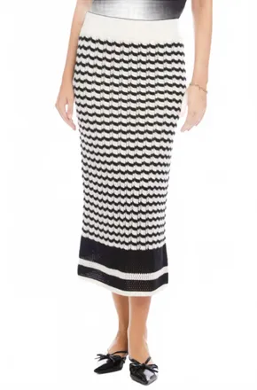 Fifteen Twenty Zoe Crochet Midi Skirt In Black/cream