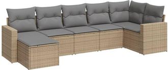 vidaXL Set Sof&aacute;s De Jard&iacute;n 7 Piezas Y Cojines Rat&aacute;n Sint&eacute;tico Beige Vidaxl