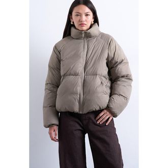 Topshop Puffer Bomber Jacket in Light Grey at Nordstrom, Size X-Small
