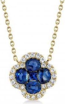 Allurez Diamond & Blue Sapphire Clover Pendant Necklace 14K Yellow Gold (1.30ct)