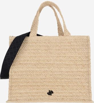 Patou Womens Large Jp Tote Bag Yellow Raffia Shoulder