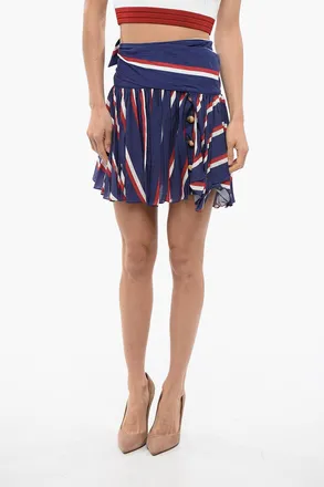 Balmain Pleated Viscose Miniskirt with Stripes Balmain